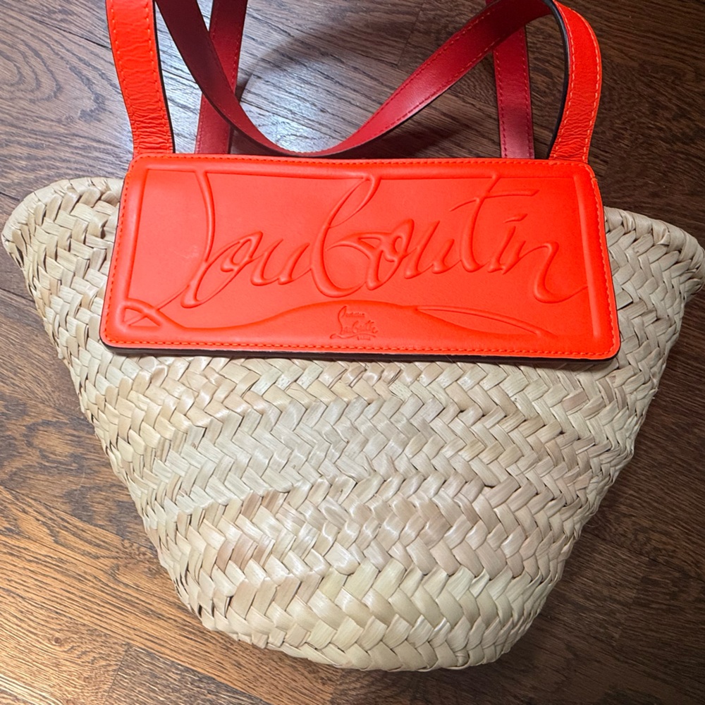 Christian Louboutin Orange and Tan Woven Bag Straw Tote authentic COA INCLUDED - Picture 14 of 16